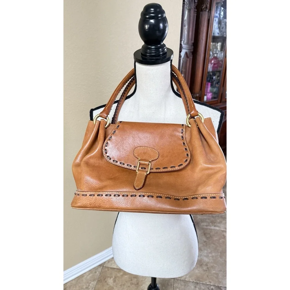 DOONEY & BOURKE Florentine Brown Leather Flap Satchel Handbag Women's‎ Purse